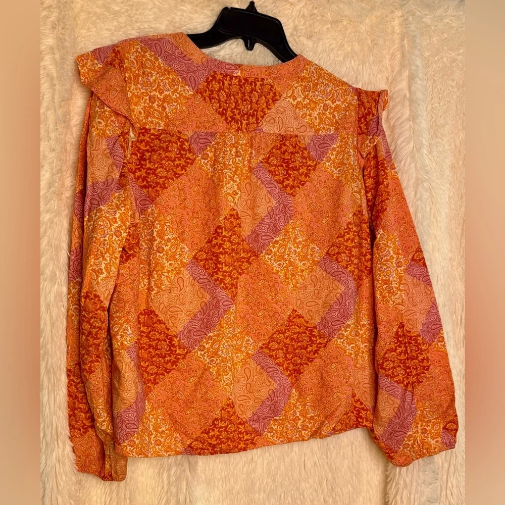 NWOT Time & Tru Patchwork Print Zip Blouse – Size XL - Picture 2 of 2